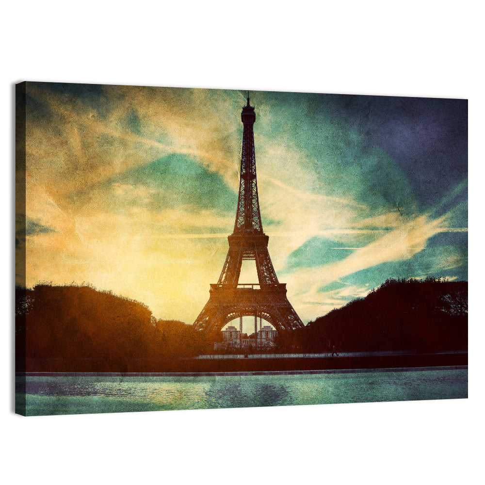 Eiffel Tower Sunset Reflection Wall Art, canvas print, landscape