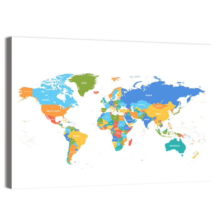 Colorful Political World Map Wall Art as a canvas print