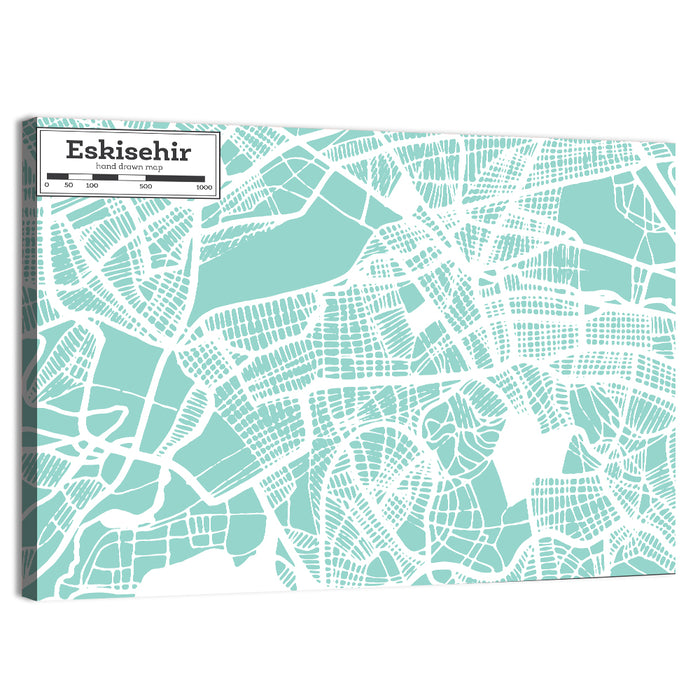 Eskisehir Street Grid Map Wall Art as a canvas print