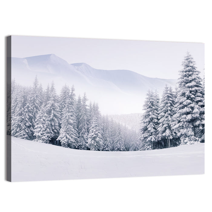 Foggy Winter Mountains Wall Art as a canvas print