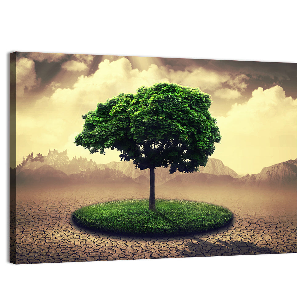 Circular Grass Oasis with Lone Tree Wall Art, canvas print, landscape