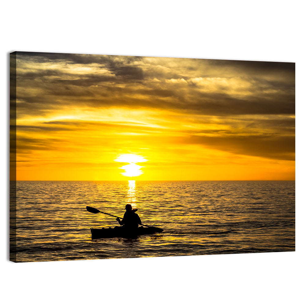 Kayaker at Golden Sunset Wall Art, canvas print, landscape