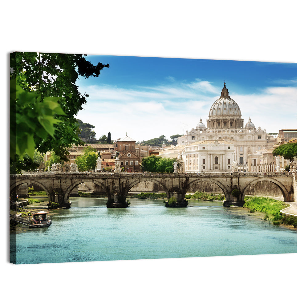 Tiber View with St. Peter's Basilica Wall Art, canvas print, landscape
