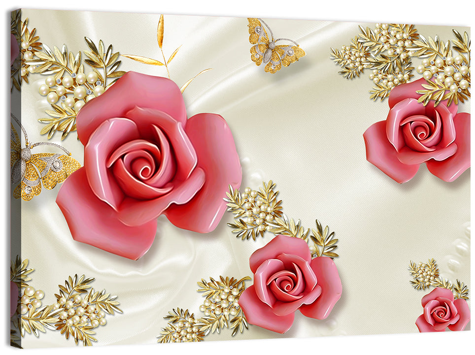 Golden Pearl Floral Illustration Wall Art, canvas print, landscape