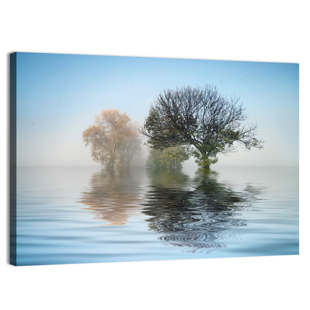 Misty Lake Reflection Wall Art, canvas print, landscape