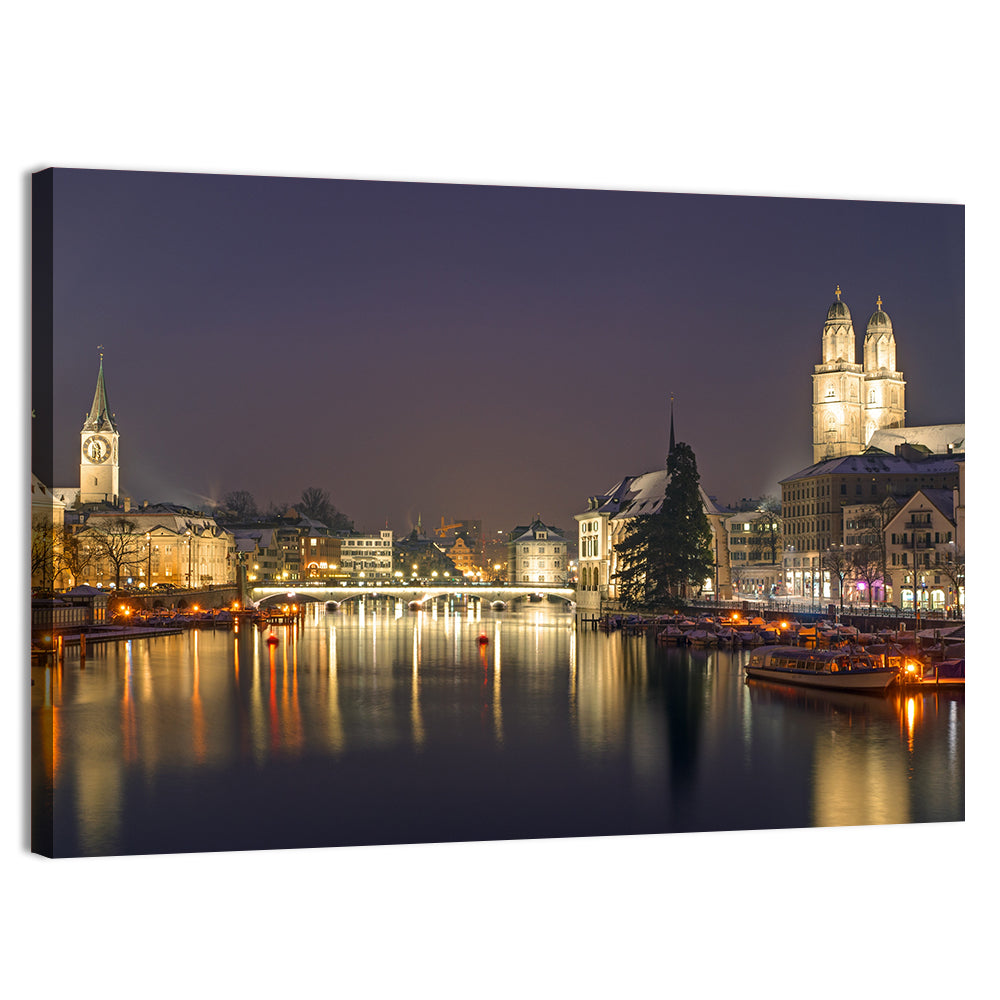 Zurich at Night Wall Art, canvas print, landscape