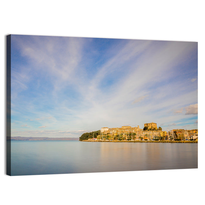 Bolsena Lakeside Harbor View Wall Art as a canvas print