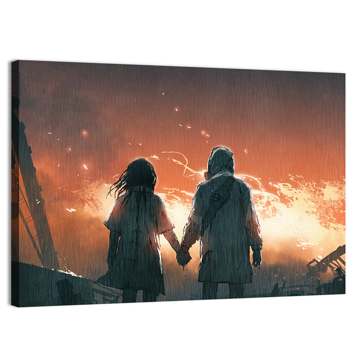 Lovers Before the Flames Wall Art as a canvas print