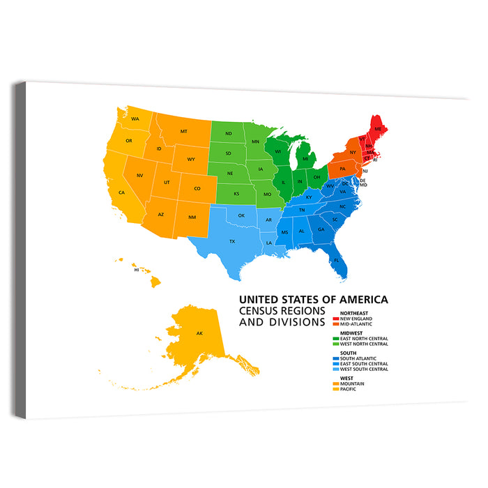 United States Political Map Wall Art as a canvas print