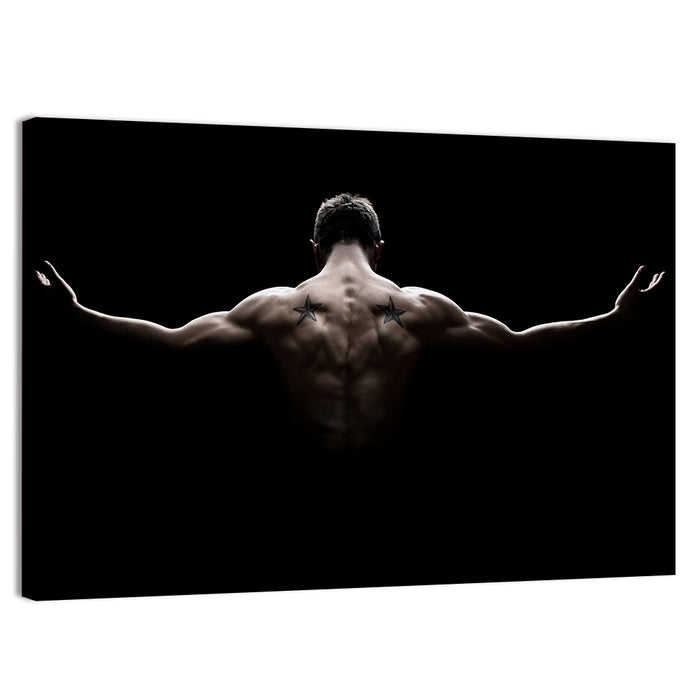 Muscular Back with Nautical Star Tattoos Wall Art as a canvas print