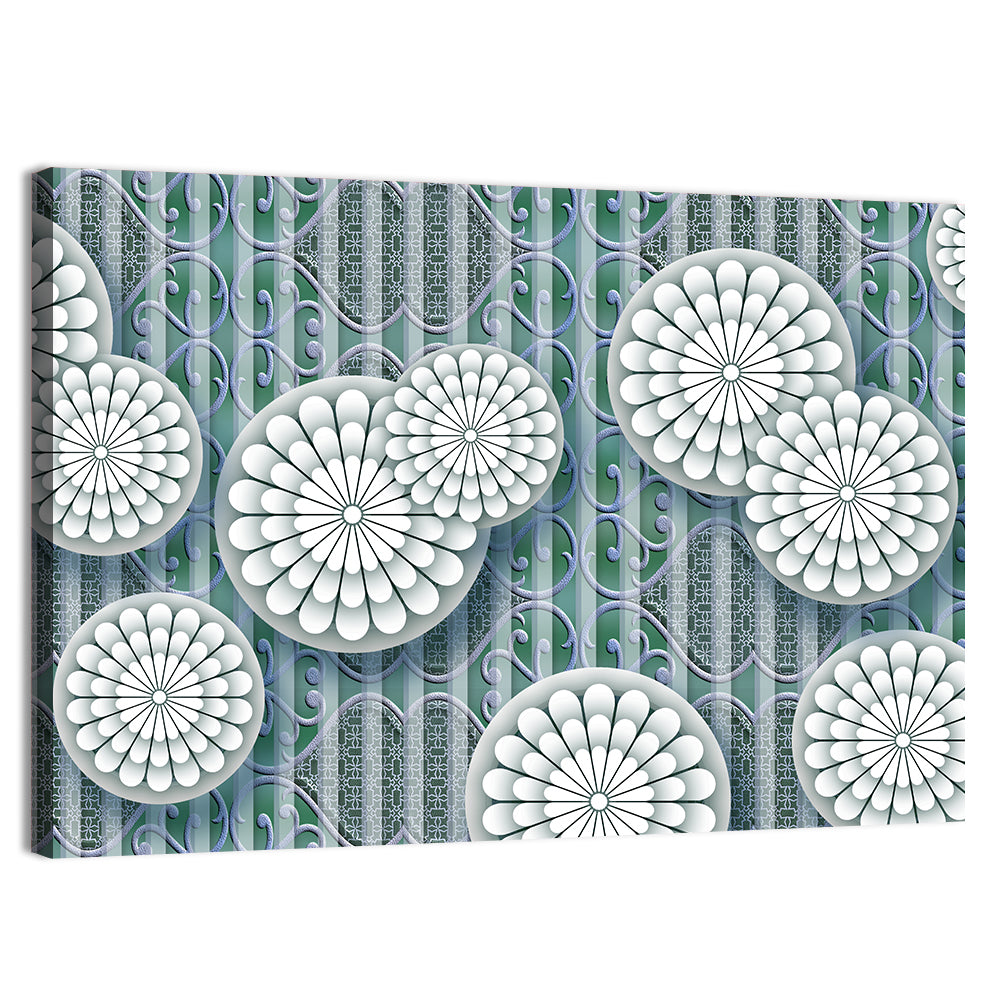 Blue Floral Scrollwork Pattern Wall Art, canvas print, landscape