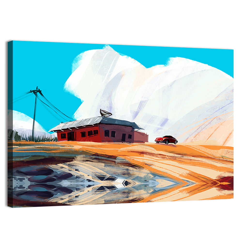 Red House in Desert Wall Art, canvas print, landscape