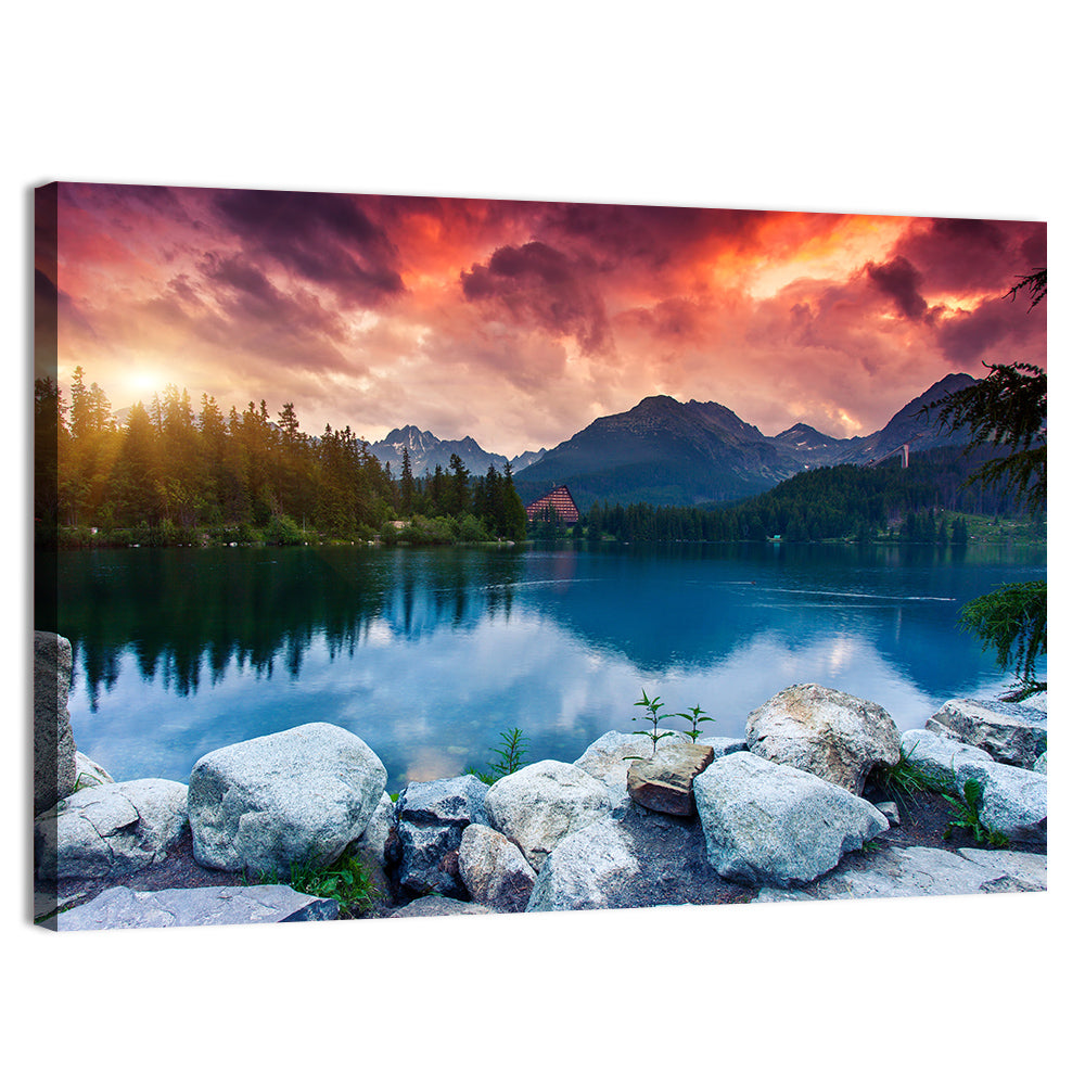 Sunset Over Štrbské Pleso Wall Art, canvas print, landscape