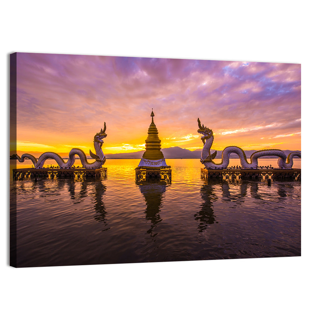 White Naga Statue At Kwan Phayao In Thailand Wall Art