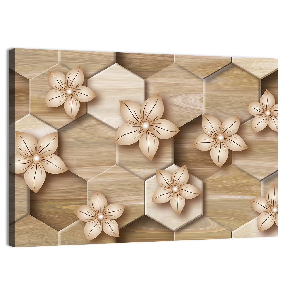 Wood Grain Honeycomb Floral Wall Art, canvas print, landscape