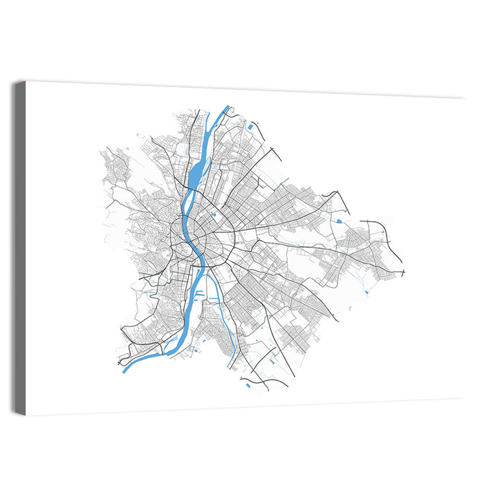 Budapest City Map Wall Art as a canvas print