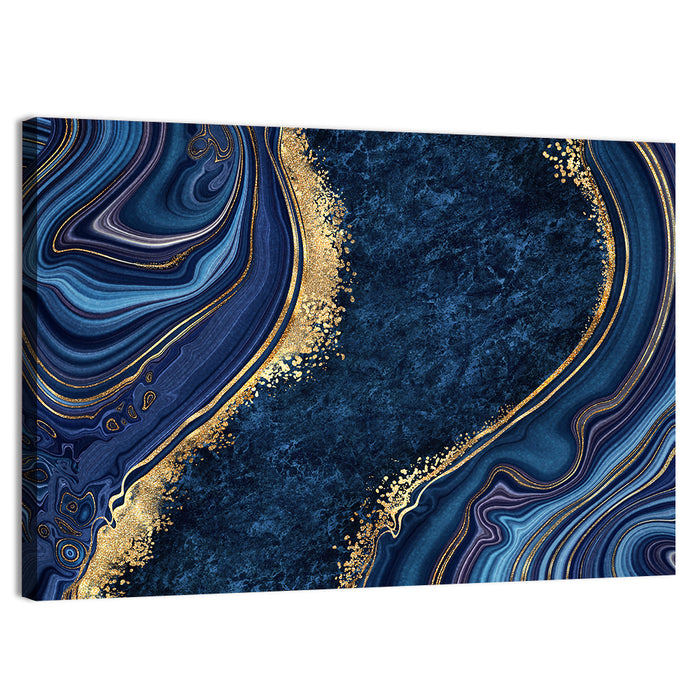Diagonal Blue Marble with Gold Veins Wall Art as a canvas print
