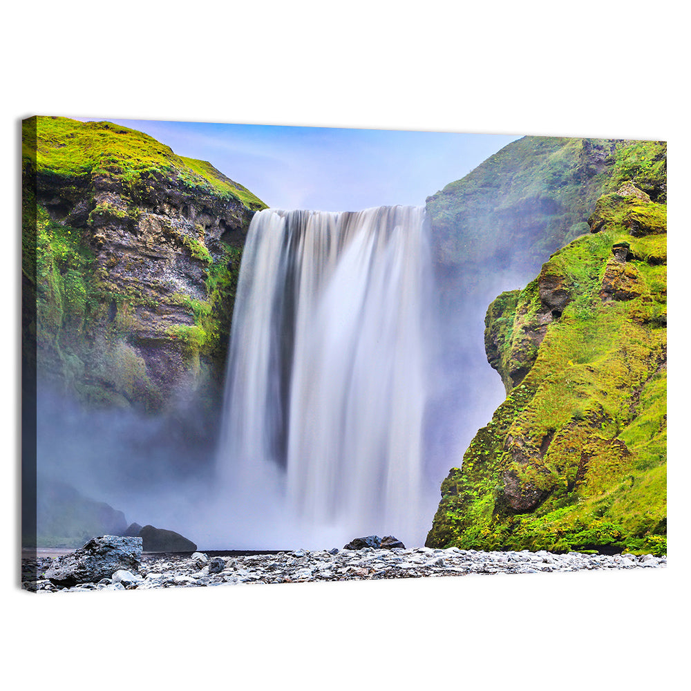 Mossy Skógafoss Waterfall Wall Art, canvas print, landscape