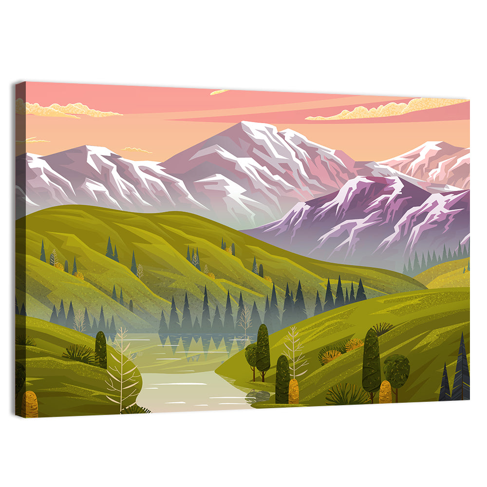 Sunset Over Mountain Lake Wall Art, canvas print, landscape
