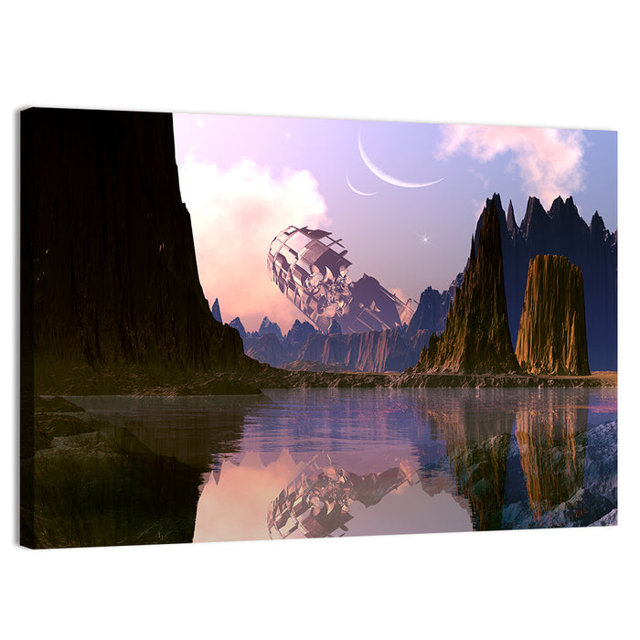 Crashed Spaceship on Alien Planet Wall Art as a canvas print