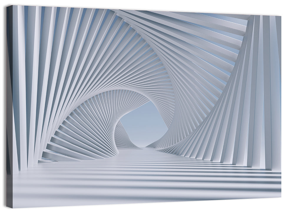 3d White Spiral Tunnel Wall Art, canvas print, landscape