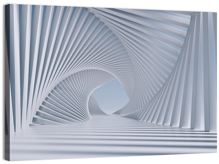 3d White Spiral Tunnel Wall Art as a canvas print