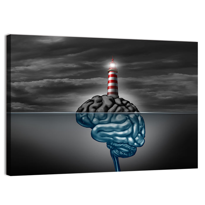 Surreal Brain Lighthouse Wall Art as a canvas print