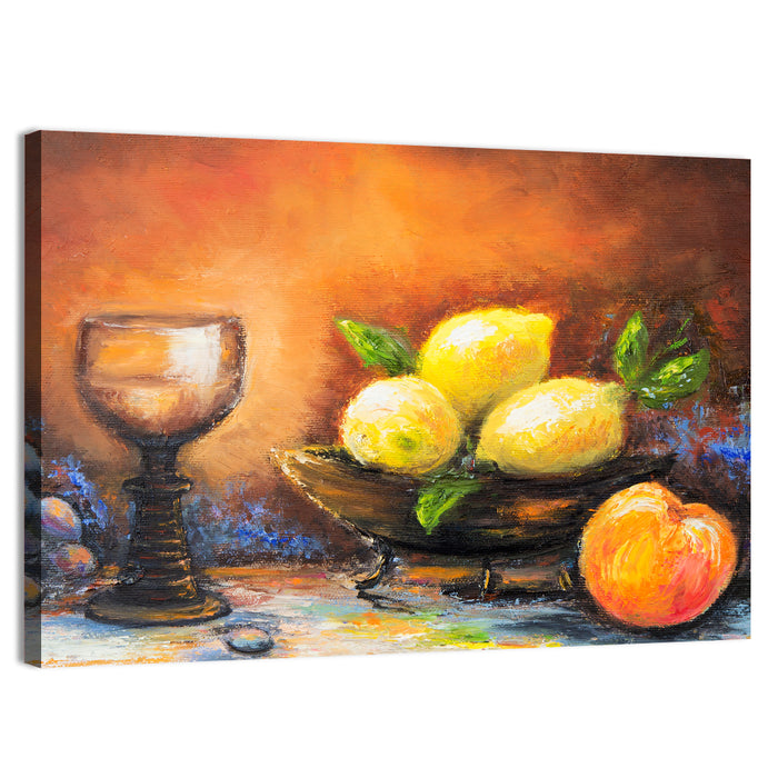 Lemons and Peach Still Life Wall Art as a canvas print