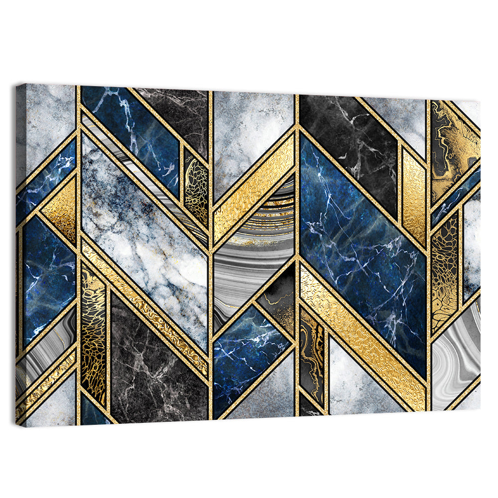 Blue Marble Mosaic with Gold Trim Wall Art, canvas print, landscape