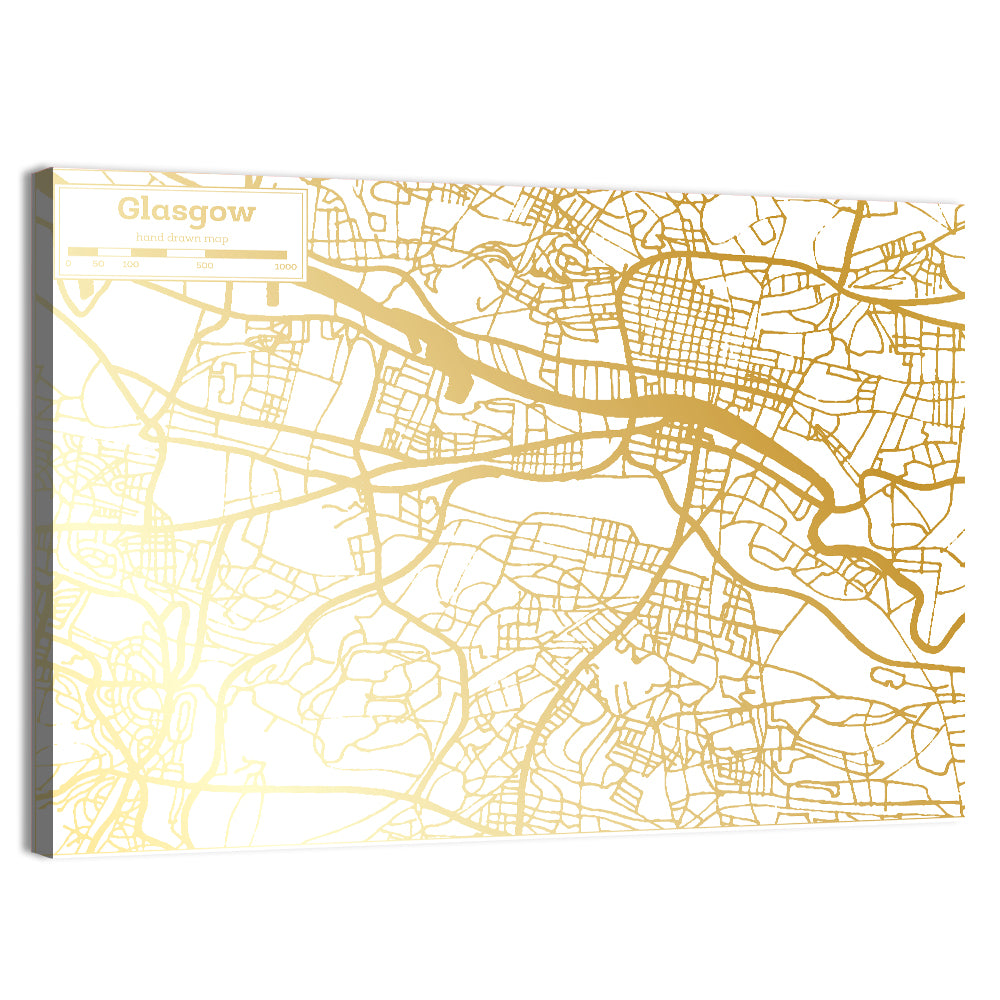 Glasgow Gold Line Map Wall Art, canvas print, landscape
