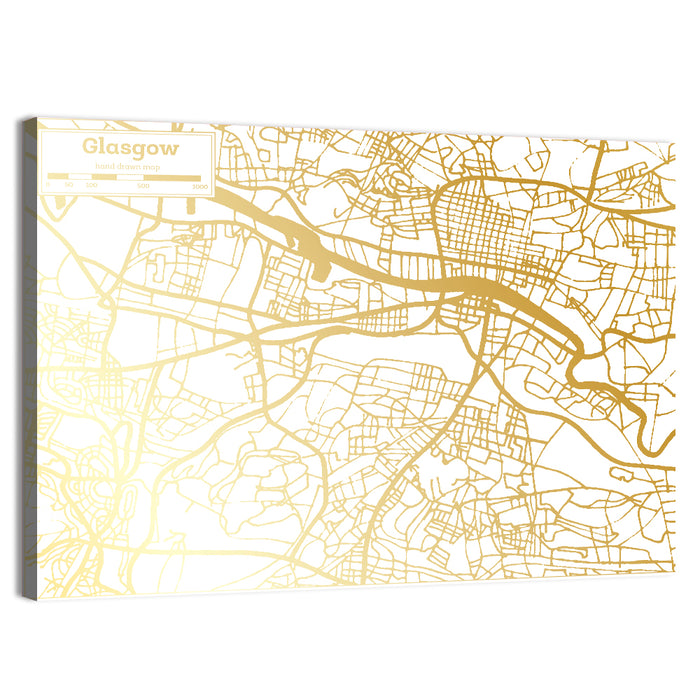 Glasgow Gold Line Map Wall Art as a canvas print