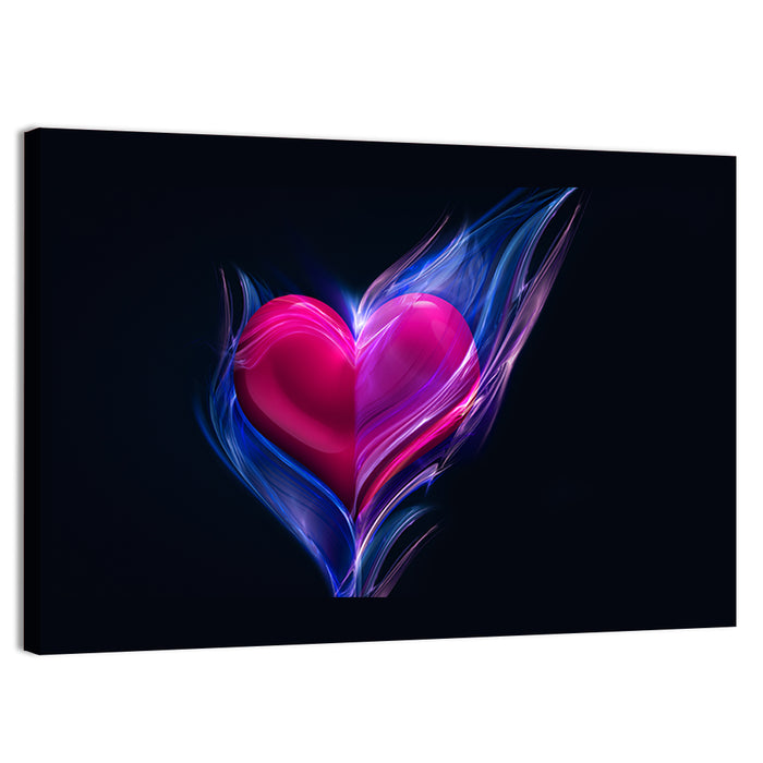 Glowing Pink Heart in Blue Flame Wall Art as a canvas print