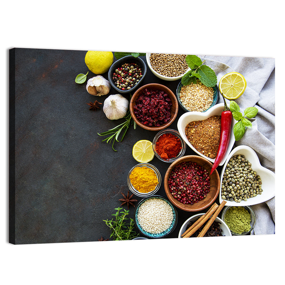 Various Spices In A Bowls Wall Art