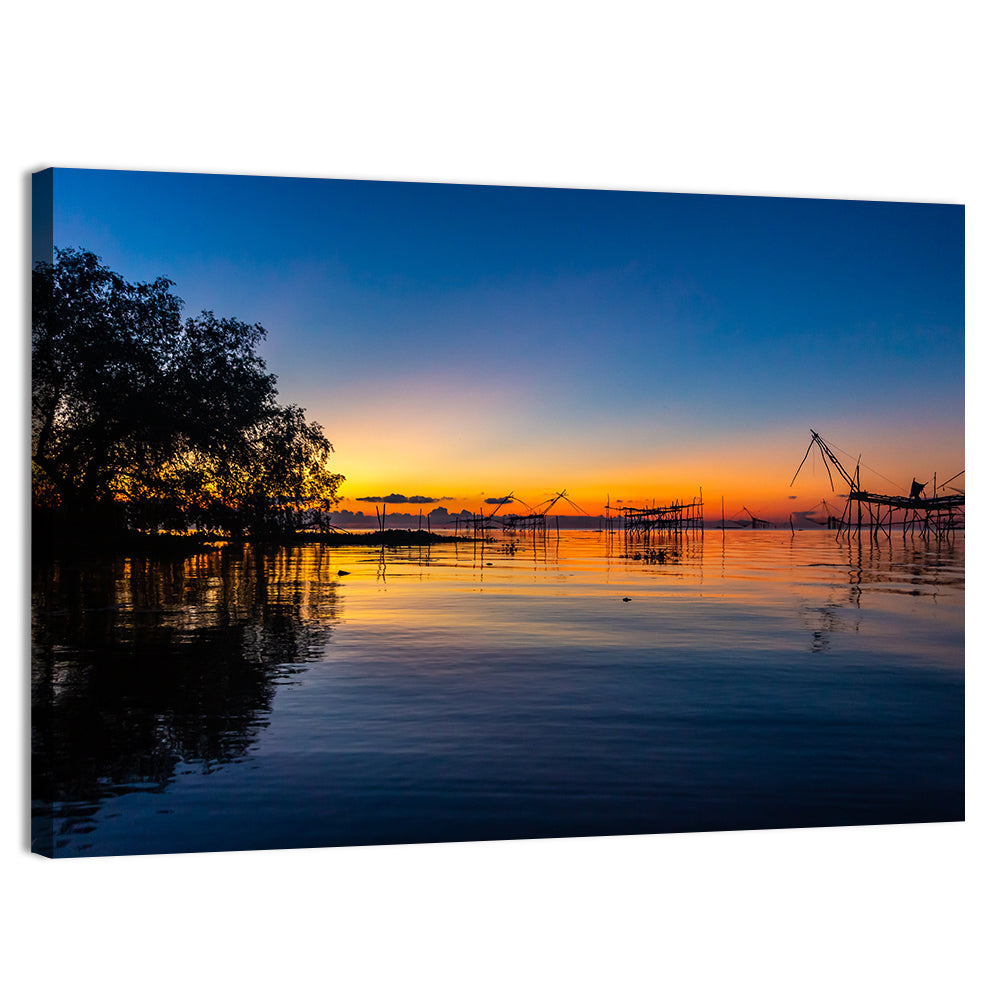 Thai Fishing Nets at Sunrise Wall Art, canvas print, landscape