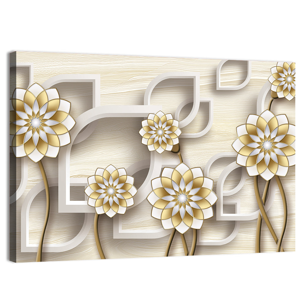 3d Floral Grid with Gold Accents Wall Art, canvas print, landscape