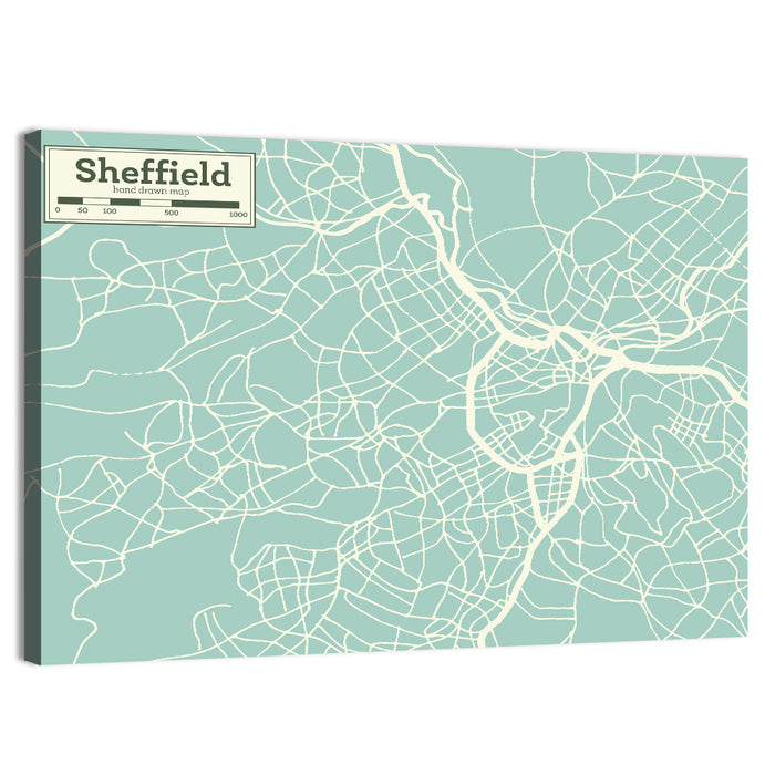 Sheffield City Map, Light Blue Wall Art as a canvas print