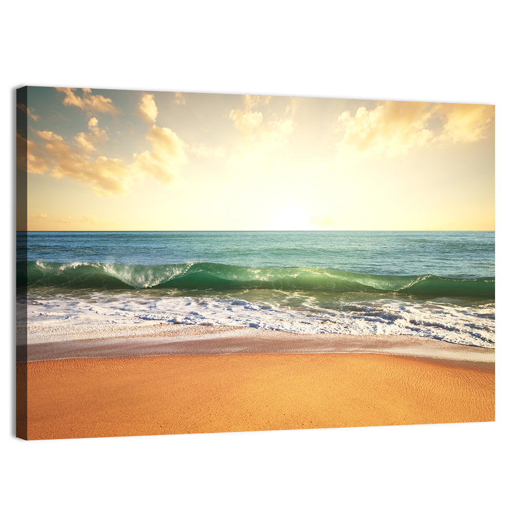 Sunset Over Breaking Wave Wall Art, canvas print, landscape