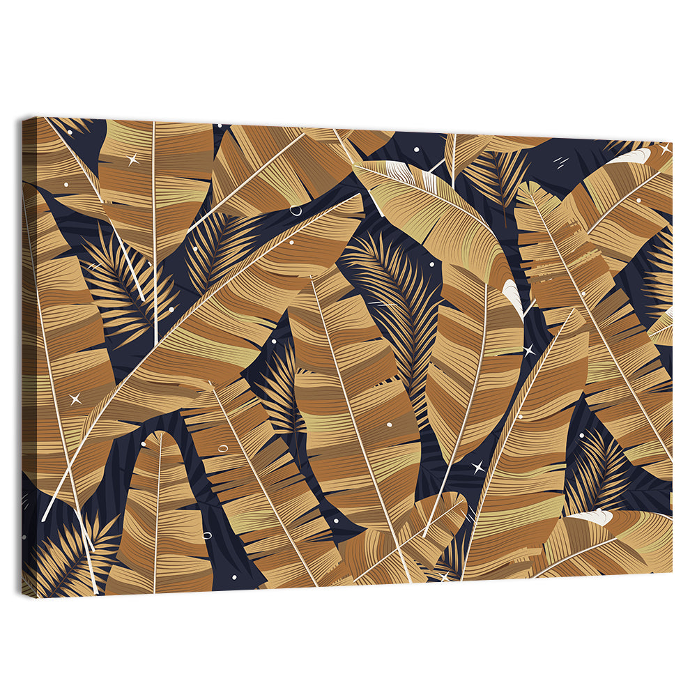 Golden Banana Leaves Pattern Wall Art, canvas print, landscape