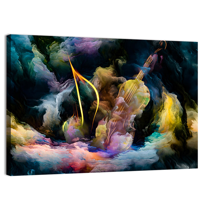 Golden Violin in Blue Nebula Wall Art as a canvas print