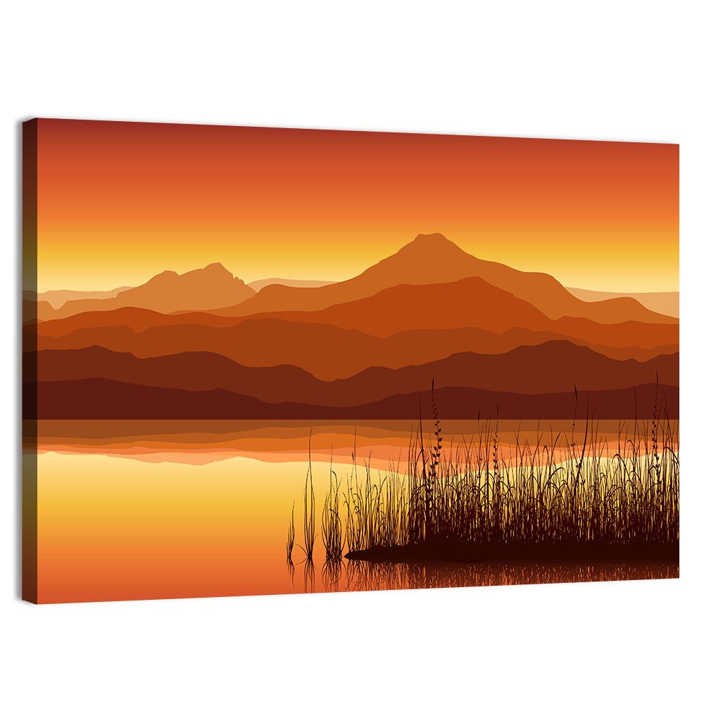 Golden Mountain Lake Sunset Wall Art, canvas print, landscape