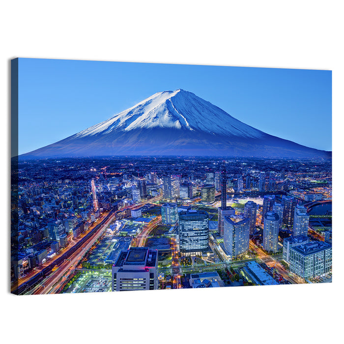 Mount Fuji Above Fujinomiya Skyline Wall Art as a canvas print