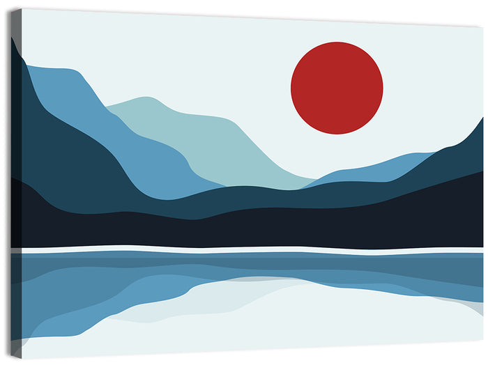 Layered Mountain Lake Illustration Wall Art as a canvas print