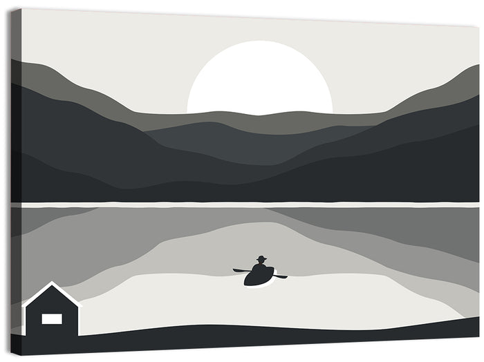 Fisherman at Mountain Lake Wall Art as a canvas print