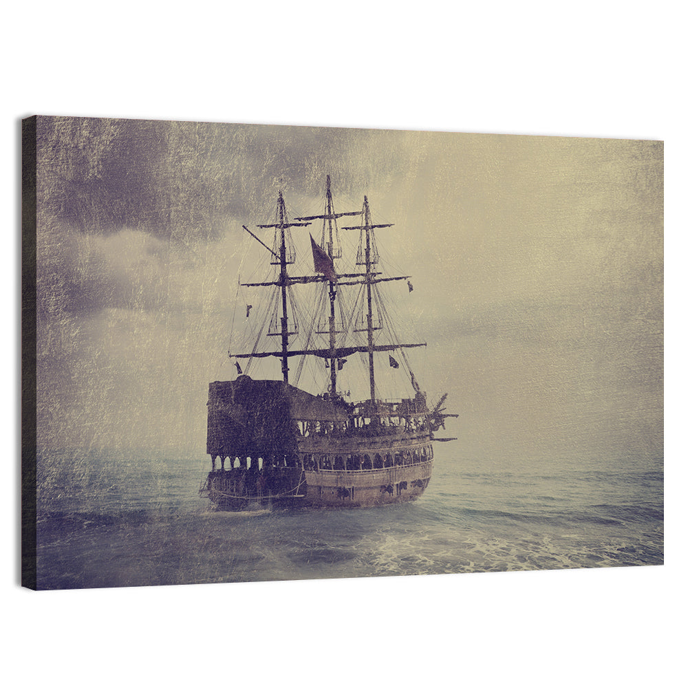 Old Pirate Ship at Sea Wall Art, canvas print, landscape