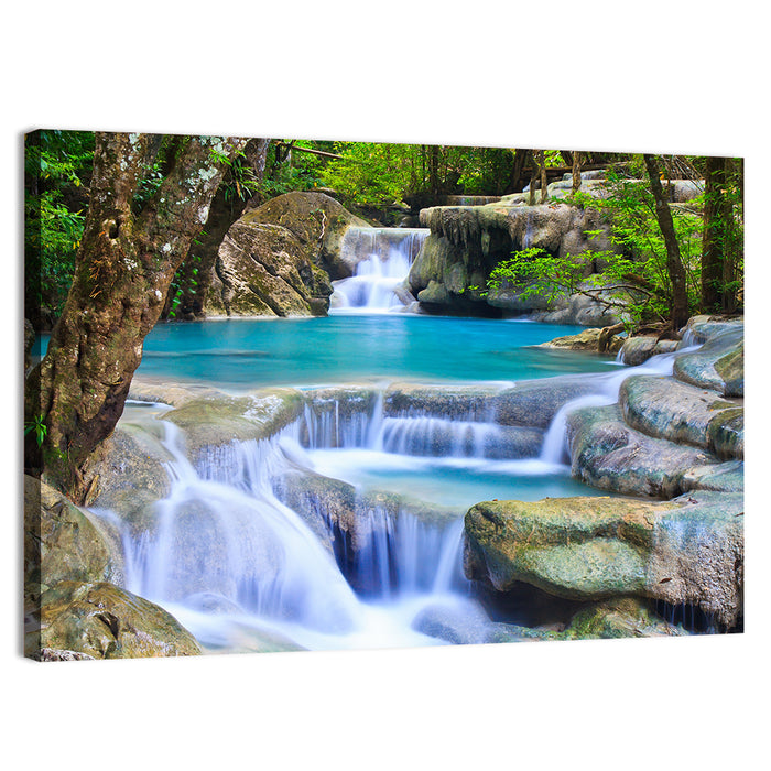 Erawan Waterfall Turquoise Pools Wall Art as a canvas print