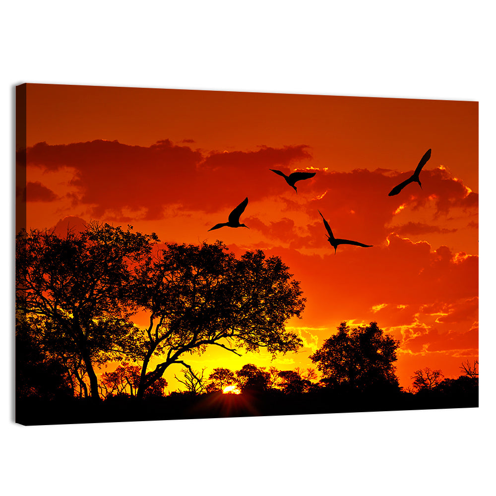 African Sunset Silhouette Wall Art, canvas print, landscape