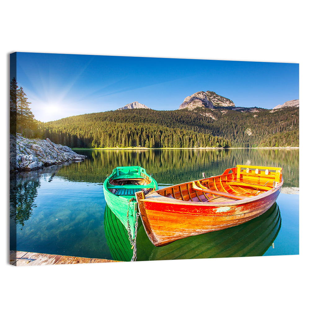 Boats at Black Lake Montenegro Wall Art, canvas print, landscape