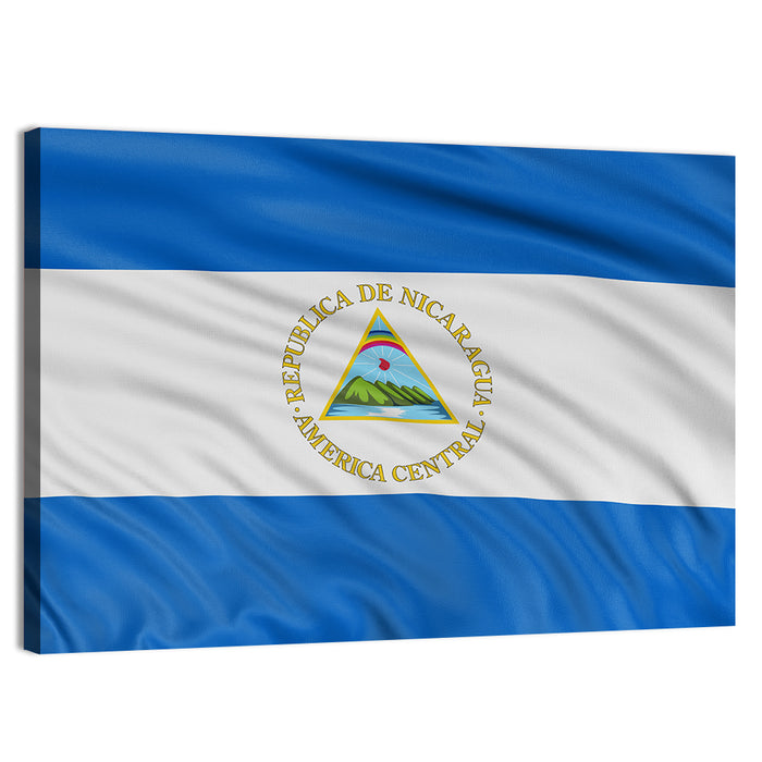 Nicaraguan Flag with Emblem Wall Art as a canvas print