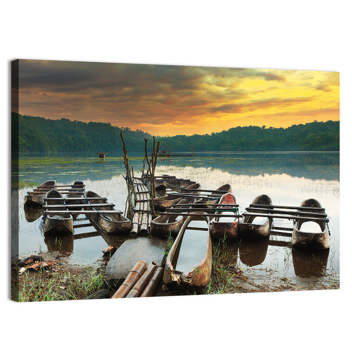Tamblingan Lake Canoes at Sunset Wall Art as a canvas print