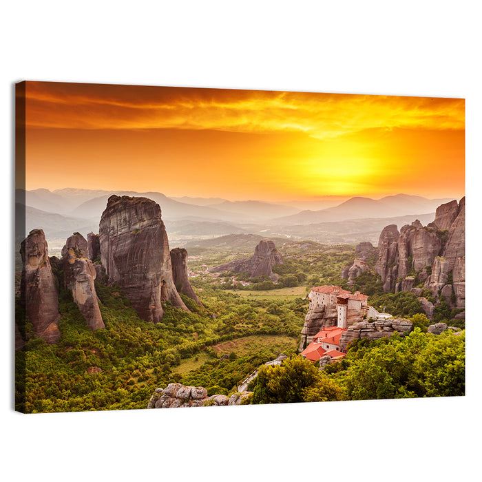 Roussanou Monastery Sunset, Meteora Wall Art as a canvas print
